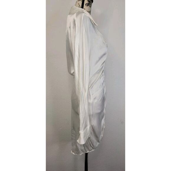 Zara Shirt Dress Womens SZ Small Satin Ruched Front Drape Blogger Fav Ivory - Picture 6 of 11